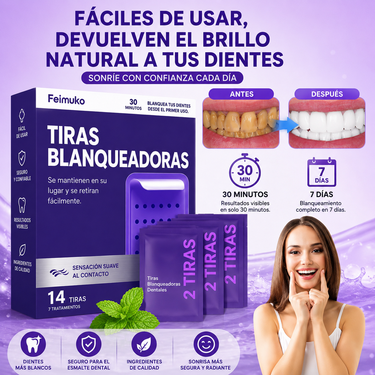 SmileBright™Tiras blanqueadoras dentales de fácil aplicación