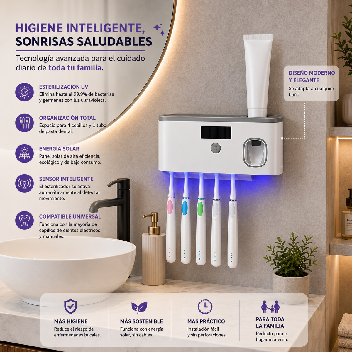 DentaPure™Higiene y protección para tu cepillo dental y el de tu familia.