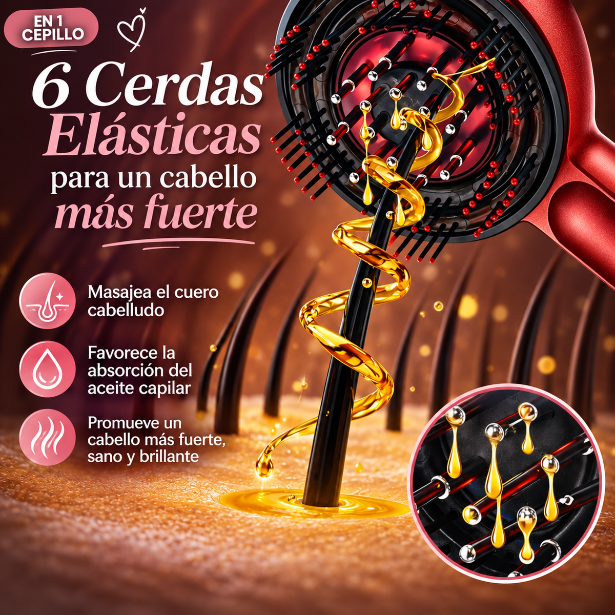 Aura Capilar™ Cepillo masajeador para lucir un cabello mas fuerte y saludable.