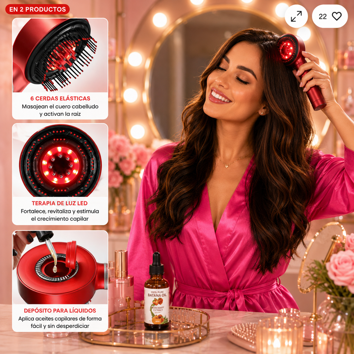 Aura Capilar™ Cepillo masajeador para lucir un cabello mas fuerte y saludable.